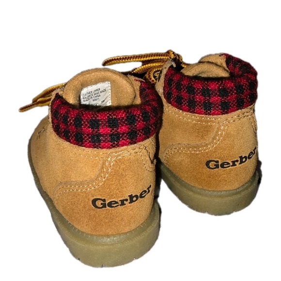 Gerber Toddler Boots Size 4 Tan Suede Plaid Cuff Flex Support System Work Boot - Picture 3 of 8